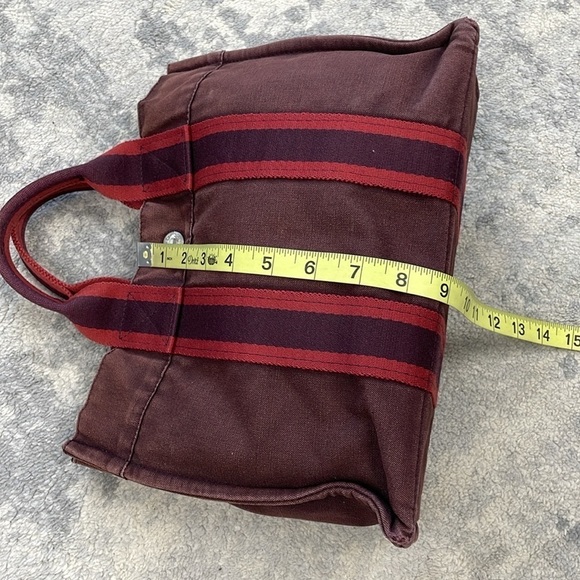 Hermes Paris Fourre Tout Burgundy Canvas Small Tote Bag Designer - Picture 10 of 17